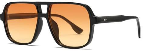 WDZAYXC Vintage Oversize Sonnenbrille für Herren Damen – Retro Quadratisches Design Brille mit UV400 Schutz (Schwarz/Orange)