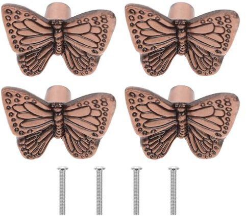 BUGUUYO 4 Stück Schmetterlings Türknöpfe aus Robustem Material Retro Schrankgriffknöpfe mit Glatter Oberfläche Dekorative Möbelgriffe für Kleiderschrank und Schrank
