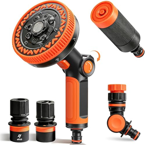 Wilkpow Gartenbrause mit 2 Abnehmbar Düsen, Hochdruck Gartenschlauch Spritze mit 11 Modi & 360°-Drehung, Daumensteuerung, Gartenspritze, Handbrause Garten für Rasenflächen, Autowäsche, Hundedusche