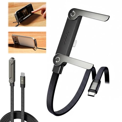 2-In-1 Invisibles Phone Stand Cable, 240w Fast Charging Cord With, CâBle De Charge RéGlable à 360 °, RevêTement ExtéRieur Tissé, 1,5 MèTre Ultra Rapide, Pour Jeux Et Bureautique (TYPE-C to Lightning)