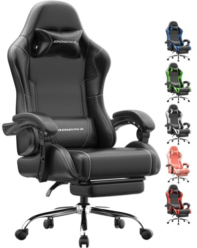 Dowinx Gaming Stuhl, Ergonomischer Chair, Gamer Sessel mit Fußstütze, 150KG Belastbarkeit Gamingstuhl mit Feststehende Armlehnen, PC Computerstuhl Bürostuhl, Schwarz