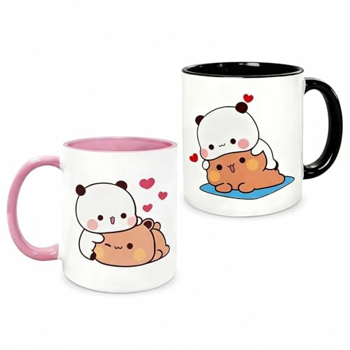 2 Stück Kaffeetasse 330 ml, Bubu Dudu Keramiktasse mit beidseitigem Druck, Lustige & Süße Tassen für Kaffee, Tee & Heiße Schokolade, Spülmaschinenfest, Geschenkidee für Paare, Freunde & Familie