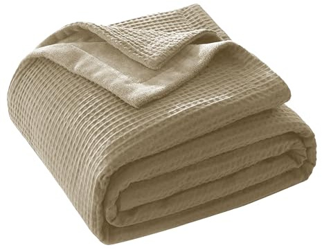 CHUFFED Baumwolldecke Kuscheldecke 220x240 cm, Baumwolle Waffledecke & Milchsamt, Weiche Flauschige Warme Tagesdecke Wolldecke Überwurfdecke Wohndecke Für Sofa Couch Bett Khaki