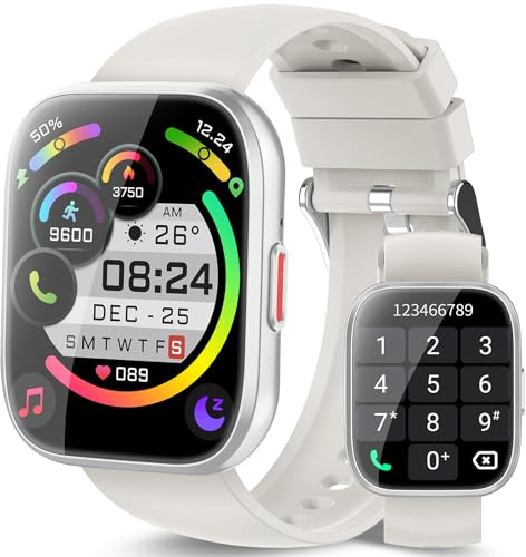 Ddidbi Smartwatch Damen Herren, Fitnessuhr Damen mit Telefonfunktion 1.85 Zoll Touchscreen, IP68 Wasserdicht Smart Watch mit schrittzähler Schlafmonitor, Uhren Herren für Android iOS, Cremeweiß