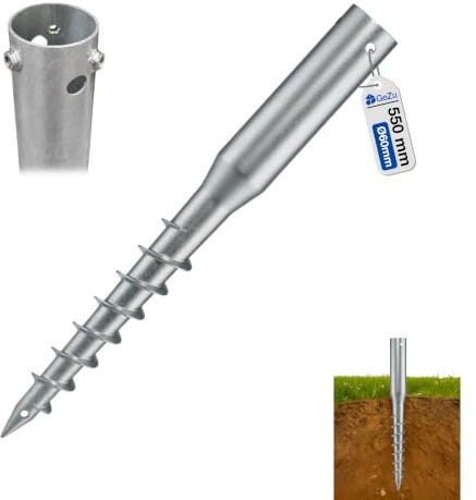 GeZu Impex Round Ground Screw Ø 60 x 550 mm | Hot Dip Galvanised Foundation Screw Pile No-Dig Ground Anchor Post Support Spiral For Round Wooden Posts