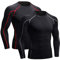 Niksa 2er Pack Herren Kompressionsshirt Funktionsshirt Langarm Sportshirt Fitnessshirt Männer Atmungsaktiv Laufshirt für Running Jogging Gym Schwarz,M