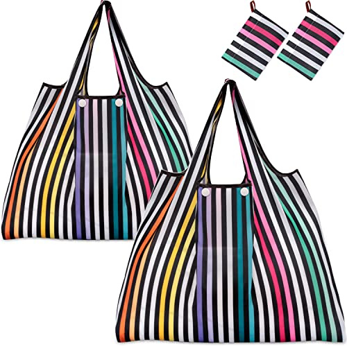 KINGMAS Reusable Grocery Bags, 2 Pack Eco-Friendly Folding Tote Shopping Bag fits in Pocket, Washable Waterproof Nylon Pouch Bags