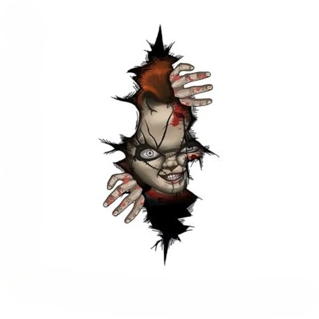 EROSPA® Aufkleber KFZ Auto Motorrad - Puppe Kopf blutig/Horror - Car-Sticker (Schwarz)
