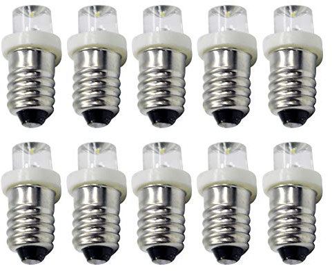 Ruiandsion LED-Leuchtmittel, 6 V, 12 V, E10, Weiß/Blau/Rot/Grün/Gelb, E10-Sockel, für Scheinwerfer, Taschenlampen, Mini-Stirnlampe, negative Erde, 10 Stück, weiß, 12 V 12.00volts