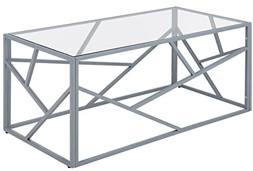 Couchtisch Glastisch mit Metallgestell silber 50 x 100 cm Glamour Kaffeetisch rechteckiger Wohnzimmertisch Orland