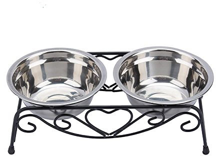 Plato Plegable + Fydun Double Dog Bowls Alimento para Gatos Tazones de Agua Alimentador Platos Estante Soporte Acero Inoxidable