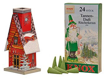 KNOX Räucherhütten Set - aus Metall - Verschiedene Sorten - mit 24 Räucherkerzen Tannenduft in der Größe M (Lichterhütte)