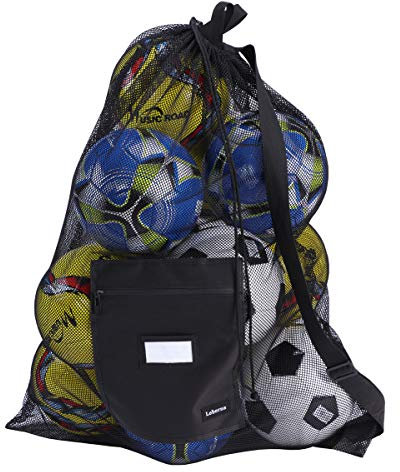 Leberna Netz-Balltaschen mit Kordelzug für alle Sportgeräte wie Basketball, Volleyball, Baseball, Fußball, Fußball, Schwarz