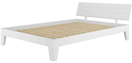 Erst-Holz Weißes Doppelbett in Überlänge 140x220 Bettgestell Holzbett Massivholz Kiefer Weiß V-60.54-14-220W, Ausstattung:Rollrost inkl.