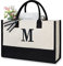 Bolsa de playa de lona personalizada con inicial, bolsa de regalo con monograma para mujer, M, Medium