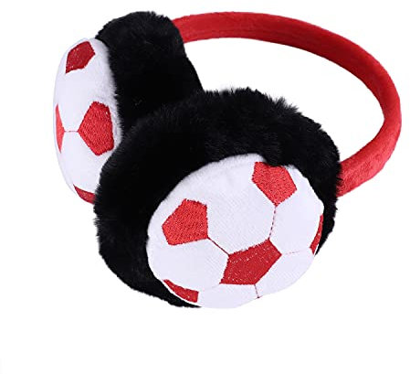 Enfants Cache-oreilles Hiver Cache Oreille en Peluche Chaud Protège-oreilles Motif de Football Mignon Chauffe-oreilles Anti-froid Cache-oreilles de Ski Snowboard pour Fille Garçon (Blanc)