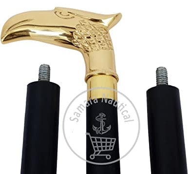 Safa Nautical store agle Walking Stick - Rare Eagle Head Wooden Cane Walking Stick for Men and Women - Canes and 3 Fold Walking Sticks with Metal Brass Handle