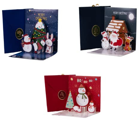 3 Stück 11 cm x 12 cm3D Weihnachtskarten, kreative Weihnachtskarten