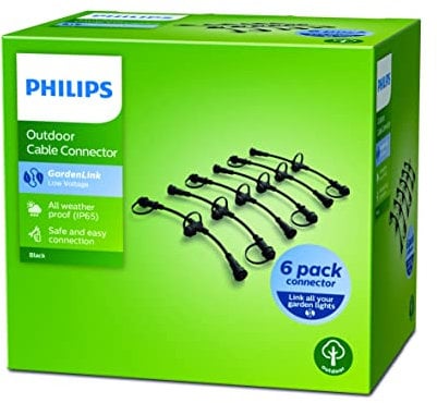 Philips GardenLink Niedervolt Verbindungsstück 6-er Pack, wetterfester Kabelsteckverbinder für die Außenbeleuchtung, Gartenzubehör für die Outdoor Stromverbindung