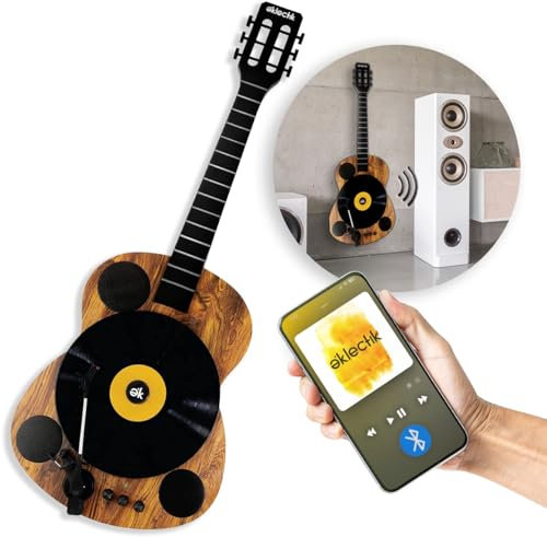 Bluetooth Record Player Vertical Turntable Guitar Built-in Stereo Speakers Bluetooth Transmitter Wireless Receiver Belt-Driven Turntable Vinyl Record Player AUX-in RCA Line LP Vinyl Players