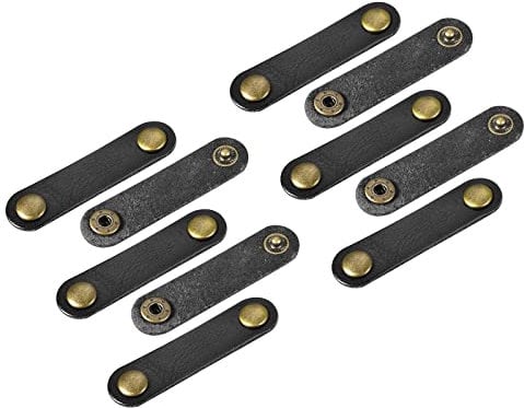 sourcing map Pack of 10 Leather Cable Straps Cord Organizer 63x16mm Portable Cable Leather Clips Black Earphone Cord Management for Cable, Wire