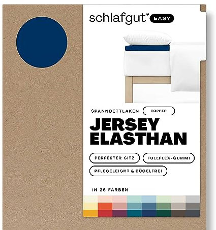 Schlafgut Easy Jersey Elasthan Topper Spannbettlaken 140x200 bis 160x220 Blue Deep, Spannbetttuch aus superweicher Baumwolle mit Elasthan