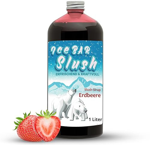 ICE Bär Slush Sirop sans AZO, flacon de 1 l, concentré pour slushy maker, machines à glace, 1:5 à 1:20 (fraise)