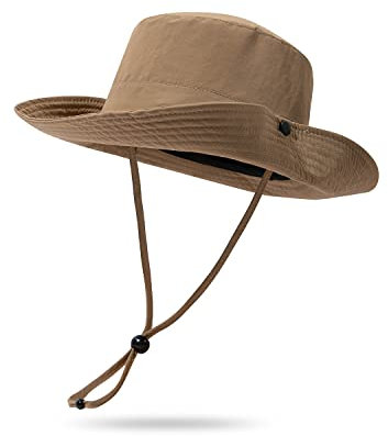 CLAPE Chapeau de Soleil Imperméable Cow-Boy Casquette de Pêche Style Chapeau Safari Protection UV Voyage à Large Bord Mesh Bob Visiere Soleil Khaki XT05