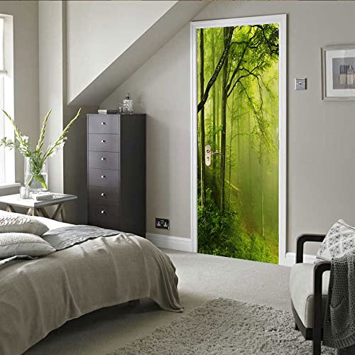 trompe l'oeil 50x125cm(19.68 inches * 49.21 inches) Grand arbre Jungle Papier Peint Porte Sticker Porte Muraux 3D Intérieure Trompe L'Oeil Décoration Autocollants De Porte Imperméable Amovible