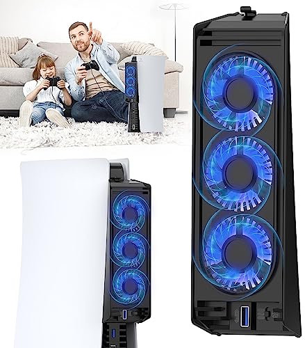 QYCHHJ Ventilateur de refroidissement pour PS5, 3 cm x 2 cm x 1 cm, Ventilateur de refroidissement compatible avec PS5, Accessoires avec lumière LED et ports USB 3.0