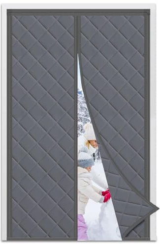 DIKER Tenda Magnetica Isolante Termica 110 x 210cm per Porte, Anti Freddo, Oscuramento, Insonorizzazione, Chiusura Automatica - Grigio