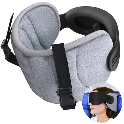 SARISUN Cuscino da viaggio per aerei, cuscino da collo per volo lungo, maschera per gli occhi 3D per dormire, cinghia per la testa da viaggio portatile per auto, auto da viaggio, supporto poggiatesta