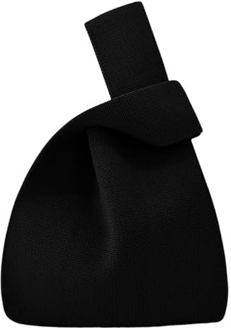 ANIMQUE Damen Häkeln Tragetasche Einfarbig Geschenk Tasche Schultertasche Gestrickt Ärmel Knoten Tasche Kleine Niedliche Tragbare Geldbörse Faltbar Tote, Schwarz
