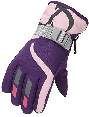 Skihandschuhe Kinder wasserdichte und Winddichte Schneehandschuhe für Junge/Mädchen Unisex Winterhandschuhe für Wintersport Skifahren Snowboard Reiten Laufen Wandern (Z0#Lila,M(7–11 Jahre))