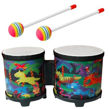 Perfeclan Üben Sie Bongos-Musik-Erleuchtungs-Trommel-Schlaginstrument-pädagogisches Spielzeug 5'' und 6'' Bongo-Trommel-Set für Profis, Tier