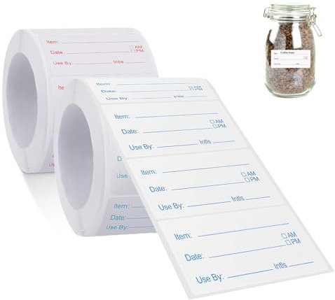 ZSRVAJ 1000 Pcs Food Labels Stickers, Freezer Labels, Food Labels, Sticky Labels on a Roll for Food Containers Bottle Labels Canning Labels Waterproof Labels for Freezer Containers Jars, White