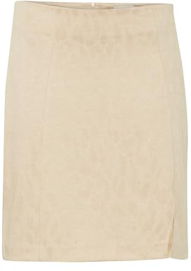 ICHI IHKATE Leopard Jacquard SK Damen Minirock Rock 80% Polyester, 18% Viskose, 2% Elasthan Regular fit, Größe:L, Farbe:Doeskin (151308)