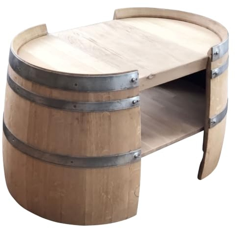 Fass-Schmiede Weinfass Kurzer Couchtisch aus Weinfasshälften Sofatisch Beistelltisch (Natur)