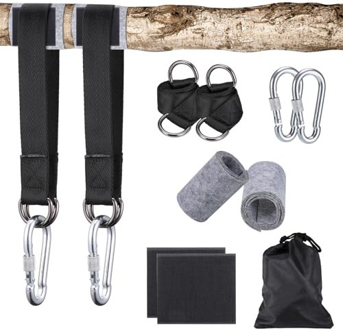 JIZZU Fixation Balancoire 40cm, 2 Pièces Fixation Hamac Rembourrage de Protection pour Arbre, Kit de Sangle de Suspension, Mousquetons pour Balancoire Jardin Hamac ou Siège Suspendu