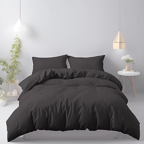LivinEase Bettwäsche 220x240 Set - Mikrofaser Bettbezug 240x220 cm + 2 Kissenbezüge 65x65 cm - Schwarz