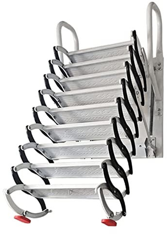 Tragbare Dachbodenleiter, wandmontierte Dachbodenleiter, klappbare Dachbodentreppe aus Aluminium für den Innen- und Außenbereich, herunterziehbare Dachbodenleiter, 1102 Pfund Traglast, solide und st