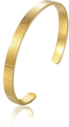 MILAKOO Ayatul Kursi Armband 6mm Edelstahl Muslim Koran Allah Armbänder Islamischen Armreif für Eid Oval Verstellbar Open Bangle für Frauen Männer