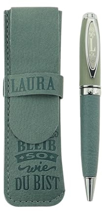 History & Heraldry Bamboo Persönlicher und individueller Kuli Kugelschreiber Stift mit Namen und Spruch Personalisiertes Etui Monogramm-Design persönliches Geschenk (Kuli Laura)