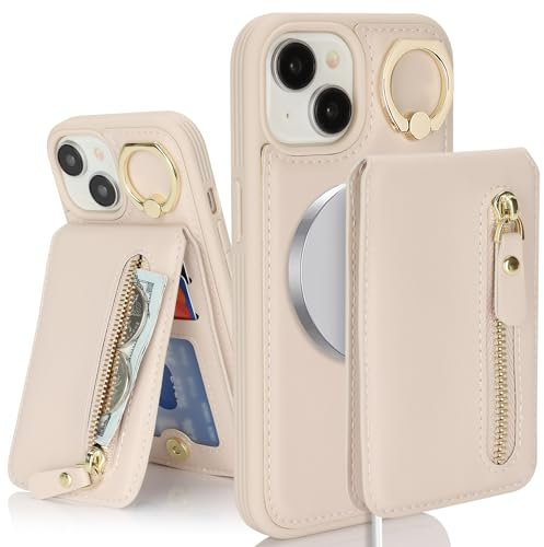 SailorTech iPhone 15 Plus Case with Card Holder, Magsafe Ring Stand & Kickstand - Apricot