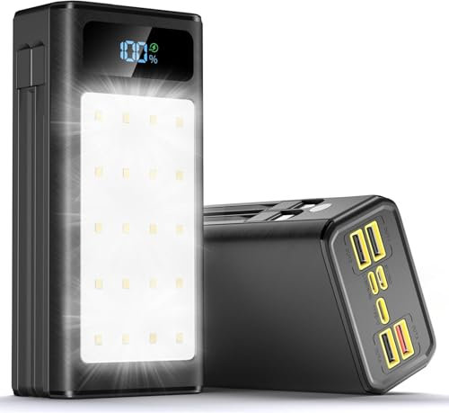 2025 56800mAh 65W Huge Capacity Portable Charger Power Bank External Battery Pack, 9 Charging Port Battery Charger With Smart LED Display, flashlight, for phone/Tablet