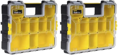 STANLEY FATMAX Waterproof 10-Compartment Deep Professional Tool Organiser, Removable & Stackable Deep Storage Cups with Transparent Lid, for Small Parts and Tools Storage, 1-97-521 (Pack of 2)