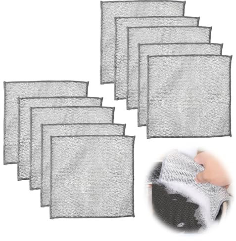 Zueyen 10 Paños para Lavar Platos, Paños de Vidrio y Microfibra de Alambre Multiusos