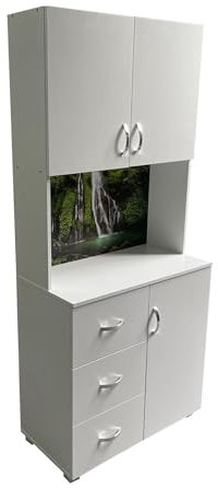 HTI living Schrank mit bedruckter Rückwand Wasserfall Highboard 6 Regalfächer 3 Schubladen