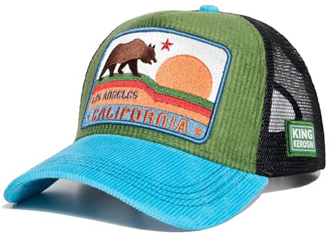 King Kerosin Herren Trucker Cap Mesh Cap Kappe Cord Chopper Biker Kappe Stickerei Motorrad Snapback Netz Vintage Retro Kalifornien California