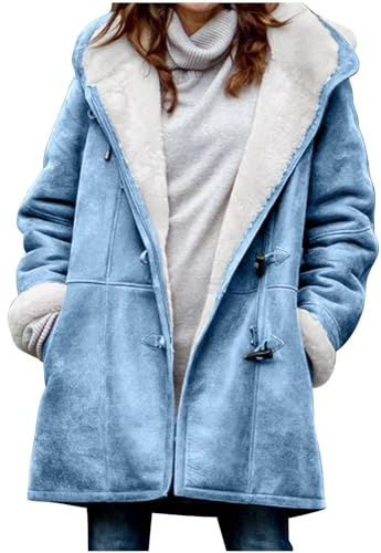 KOG Winterjacke Damen Fleecejacke Wintermantel Warm Jacke Motorrad Jacke Einfarbig übergangsmantel Casual Sweatjacke Elegant Kapuzenmantel Frau Softshelljacken Mode Baumwolle Daunenjacke S - 5XL